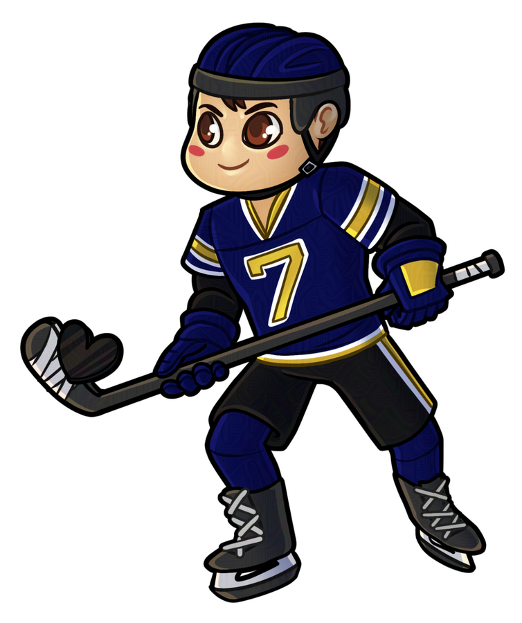 Nate Chibi for Rhea Fox a hockey player wearing a number 7 jersey and the hockey puck is a heart