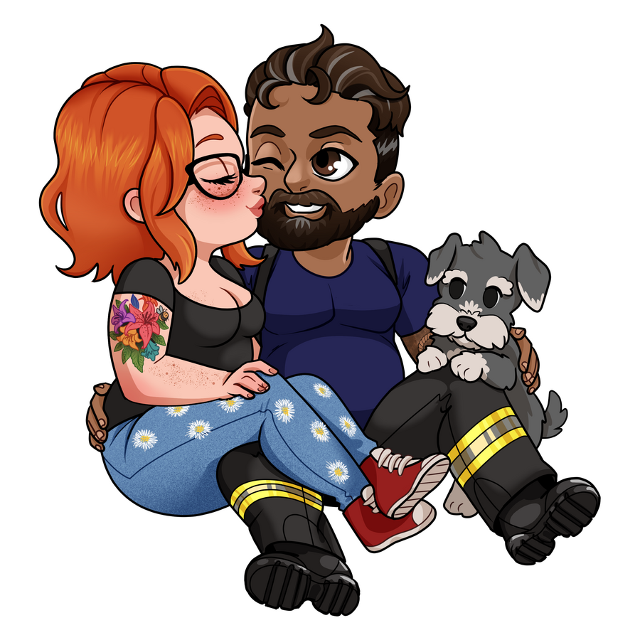 a cute couple and a dog